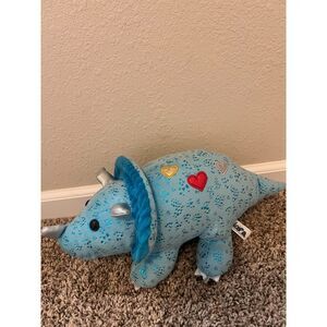 Hug Fun Blue Shinny Triceratops Plush Toy w/ Hearts Sliver Horns more than 12''